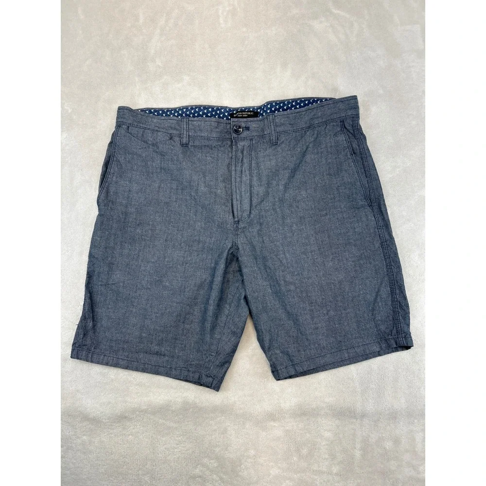 Banana Republic‎ Aiden Short Mens 36 Blue Cotton Flat Front Slim Fit Casual